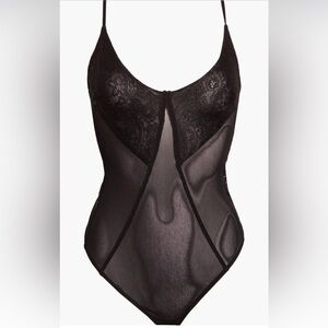 Free People Take My Number Lace & Mesh Bodysuit